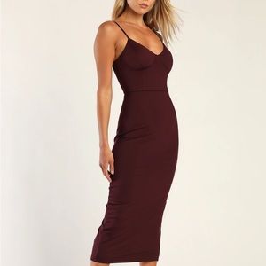 Lulu’s Sophisticated Soiree Plum Purple Bustier Midi Bodycon Dress Size Large